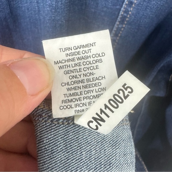 New York & Company Womens Blue Denim Dress Medium Snap Buttons Long Sleeve - Picture 7 of 9